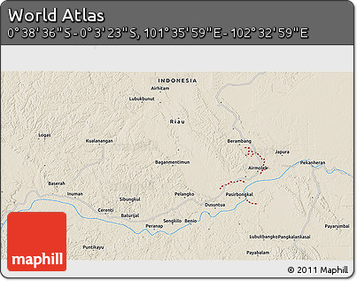 Shaded Relief 3D Map of the Area around 0° 21' 0" S, 102° 4' 29" E