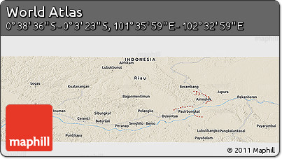 Shaded Relief Panoramic Map of the Area around 0° 21' 0" S, 102° 4' 29" E