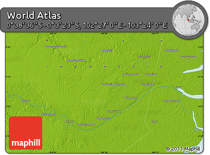 Physical Map of the Area around 0° 21' 0" S, 102° 55' 30" E
