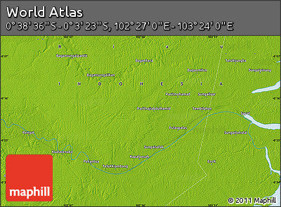 Physical Map of the Area around 0° 21' 0" S, 102° 55' 30" E