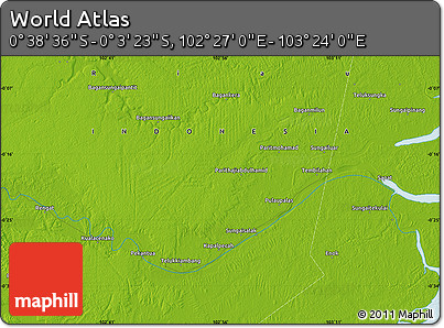 Physical Map of the Area around 0° 21' 0" S, 102° 55' 30" E