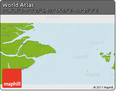 Physical 3D Map of the Area around 0° 21' 0" S, 103° 46' 30" E
