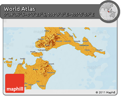 Political 3D Map of the Area around 0° 21' 0" S, 104° 37' 30" E