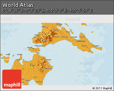 Political 3D Map of the Area around 0° 21' 0" S, 104° 37' 30" E