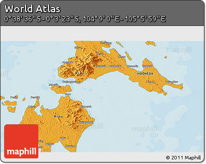 Political 3D Map of the Area around 0° 21' 0" S, 104° 37' 30" E