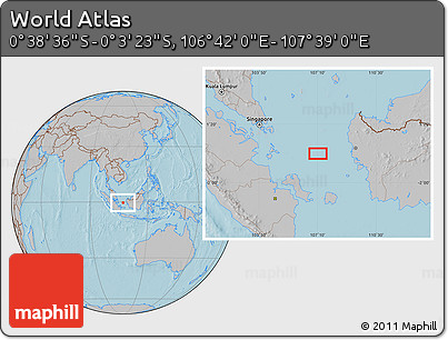 Gray Location Map of the Area around 0° 21' 0" S, 107° 10' 30" E, hill shading