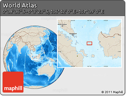 Shaded Relief Location Map of the Area around 0° 21' 0" S, 107° 10' 30" E