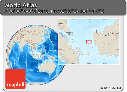Shaded Relief Location Map of the Area around 0° 21' 0" S, 108° 1' 30" E