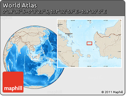Shaded Relief Location Map of the Area around 0° 21' 0" S, 108° 1' 30" E