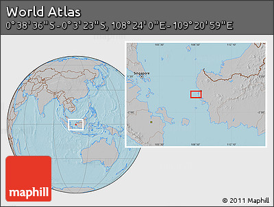 Gray Location Map of the Area around 0° 21' 0" S, 108° 52' 30" E, hill shading