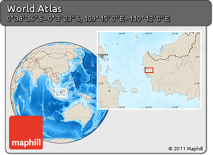 Shaded Relief Location Map of the Area around 0° 21' 0" S, 109° 43' 29" E