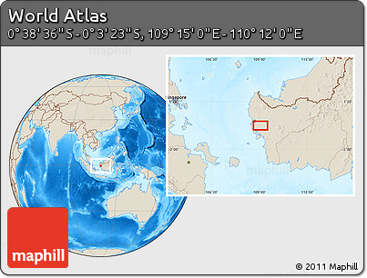Shaded Relief Location Map of the Area around 0° 21' 0" S, 109° 43' 29" E