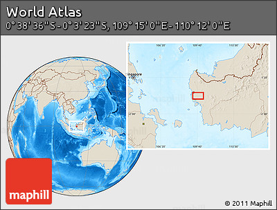 Shaded Relief Location Map of the Area around 0° 21' 0" S, 109° 43' 29" E