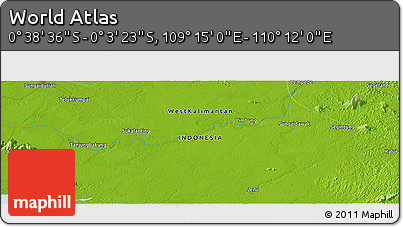 Physical Panoramic Map of the Area around 0° 21' 0" S, 109° 43' 29" E
