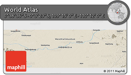 Shaded Relief Panoramic Map of the Area around 0° 21' 0" S, 109° 43' 29" E