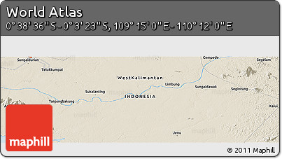 Shaded Relief Panoramic Map of the Area around 0° 21' 0" S, 109° 43' 29" E