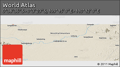 Shaded Relief Panoramic Map of the Area around 0° 21' 0" S, 109° 43' 29" E