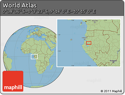 Savanna Style Location Map of the Area around 0° 21' 0" S, 10° 16' 30" E