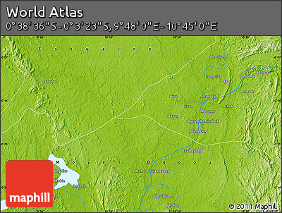 Physical Map of the Area around 0° 21' 0" S, 10° 16' 30" E