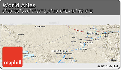 Shaded Relief Panoramic Map of the Area around 0° 21' 0" S, 10° 16' 30" E
