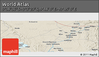 Shaded Relief Panoramic Map of the Area around 0° 21' 0" S, 10° 16' 30" E