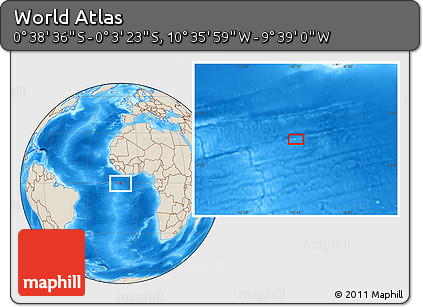Shaded Relief Location Map of the Area around 0° 21' 0" S, 10° 7' 30" W