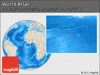 Shaded Relief Location Map of the Area around 0° 21' 0" S, 10° 7' 30" W