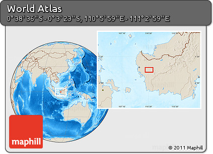 Shaded Relief Location Map of the Area around 0° 21' 0" S, 110° 34' 29" E
