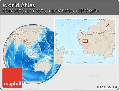 Shaded Relief Location Map of the Area around 0° 21' 0" S, 110° 34' 29" E