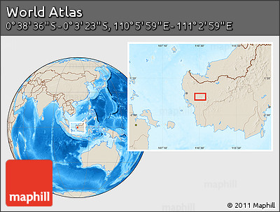 Shaded Relief Location Map of the Area around 0° 21' 0" S, 110° 34' 29" E