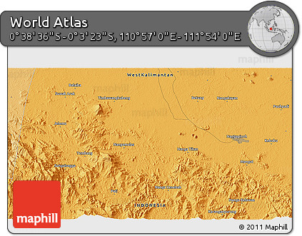 Political 3D Map of the Area around 0° 21' 0" S, 111° 25' 30" E