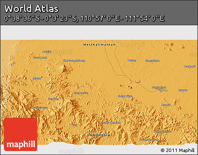 Political 3D Map of the Area around 0° 21' 0" S, 111° 25' 30" E