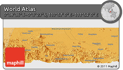 Political Panoramic Map of the Area around 0° 21' 0" S, 111° 25' 30" E