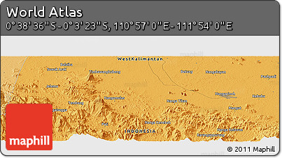 Political Panoramic Map of the Area around 0° 21' 0" S, 111° 25' 30" E