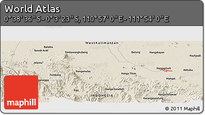 Shaded Relief Panoramic Map of the Area around 0° 21' 0" S, 111° 25' 30" E