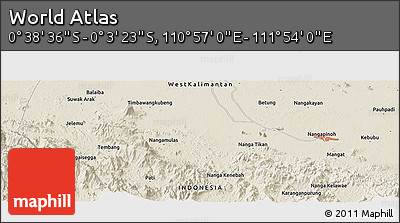Shaded Relief Panoramic Map of the Area around 0° 21' 0" S, 111° 25' 30" E