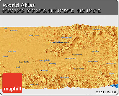 Political 3D Map of the Area around 0° 21' 0" S, 112° 16' 30" E