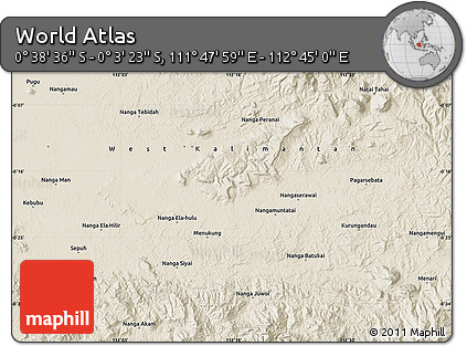 Shaded Relief Map of the Area around 0° 21' 0" S, 112° 16' 30" E