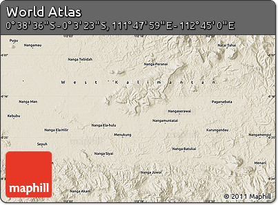 Shaded Relief Map of the Area around 0° 21' 0" S, 112° 16' 30" E