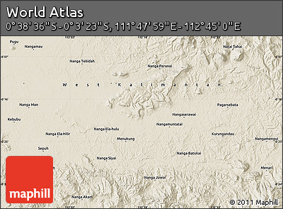 Shaded Relief Map of the Area around 0° 21' 0" S, 112° 16' 30" E