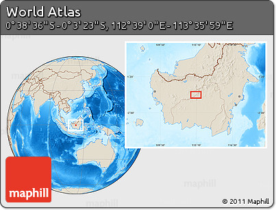 Shaded Relief Location Map of the Area around 0° 21' 0" S, 113° 7' 30" E