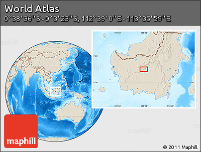 Shaded Relief Location Map of the Area around 0° 21' 0" S, 113° 7' 30" E
