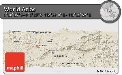 Shaded Relief Panoramic Map of the Area around 0° 21' 0" S, 113° 7' 30" E