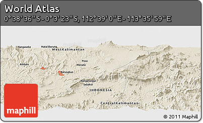 Shaded Relief Panoramic Map of the Area around 0° 21' 0" S, 113° 7' 30" E