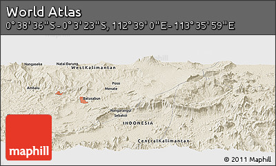 Shaded Relief Panoramic Map of the Area around 0° 21' 0" S, 113° 7' 30" E