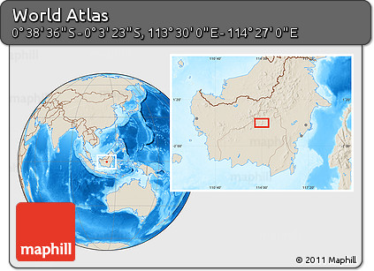 Shaded Relief Location Map of the Area around 0° 21' 0" S, 113° 58' 29" E