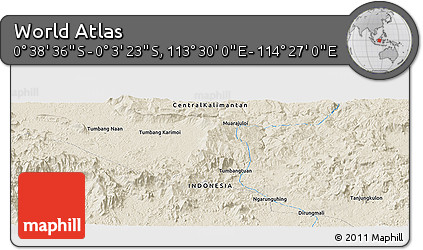 Shaded Relief Panoramic Map of the Area around 0° 21' 0" S, 113° 58' 29" E