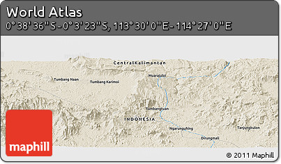 Shaded Relief Panoramic Map of the Area around 0° 21' 0" S, 113° 58' 29" E
