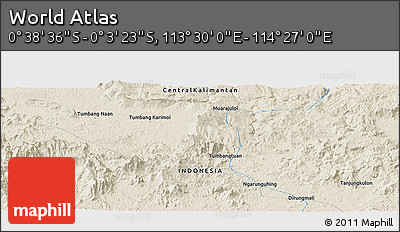 Shaded Relief Panoramic Map of the Area around 0° 21' 0" S, 113° 58' 29" E