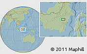 Savanna Style Location Map of the area around 0° 21' 0" S, 115° 40' 30" E, hill shading